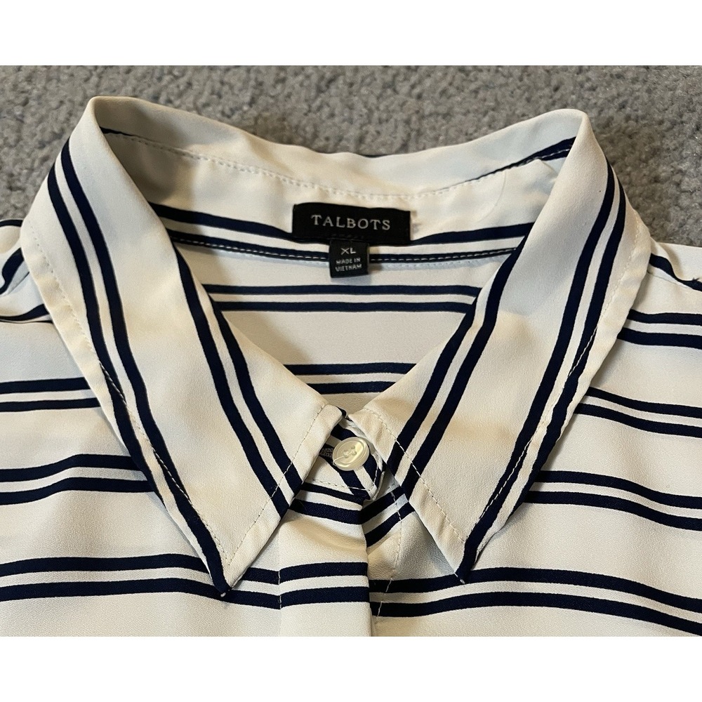 90s Talbots Striped Tunic Button Blouse XL White Black Long Sleeve Career Party - Picture 5 of 12
